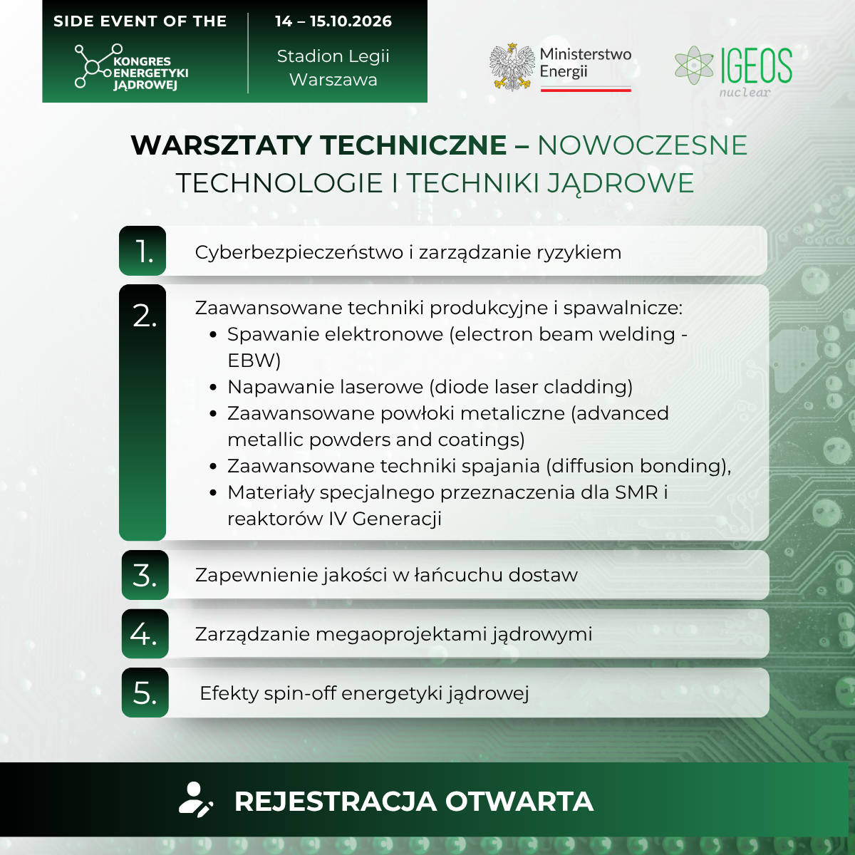 Warsztaty techniczne – nowoczesne technologie i techniki jądrowe. Rejestracja otwarta.