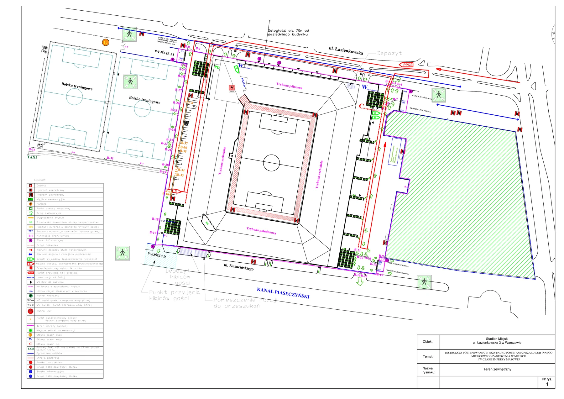 Plan ewakuacyjny terenu zewnętrznego Stadionu Legii Warszawa